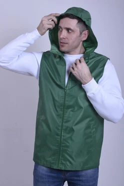 Жилет Профи с капюшоном унисекс, однотонный темно-зеленый