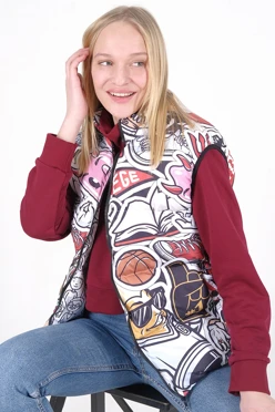 Жилет Морган с подкладом из лебяжьего пуха унисекс, с полной запечаткой "Крайол"