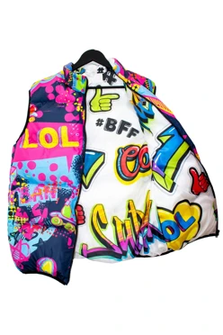 Жилет Морган с подкладом из лебяжьего пуха унисекс, с полной запечаткой "Brightness"