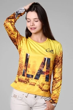 Лонгслив Гэлэкси Плюс женский из кулирки пэ с полной запечаткой "Get LA"