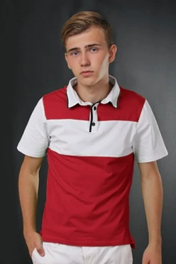 Поло Темп унисекс, комбинированная красная с белой вставкой