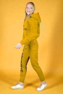 Спортивный костюм Лофт из футера женский, однотонный желтый
