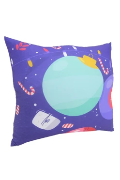 Подушка из габардина 35х35 см (холлофайбер), с полной запечаткой "Елочные игрушки"