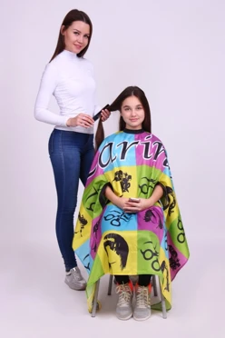 Пеньюар парикмахерский с прорезями для рук, с полной запечаткой