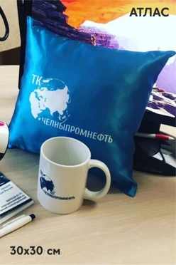 Подушка из атласа 30х30 см (холлофайбер), с полной запечаткой