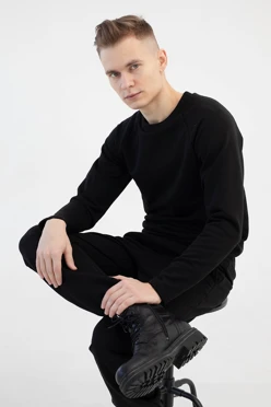 Лонгслив Мигель из футера унисекс, однотонный черный