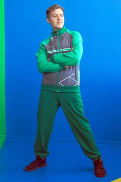 Спортивный костюм Кроссфит из футера унисекс, с частичной запечаткой зеленый